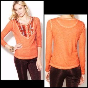 Free People Aztec Sequin Henley top acid wash M